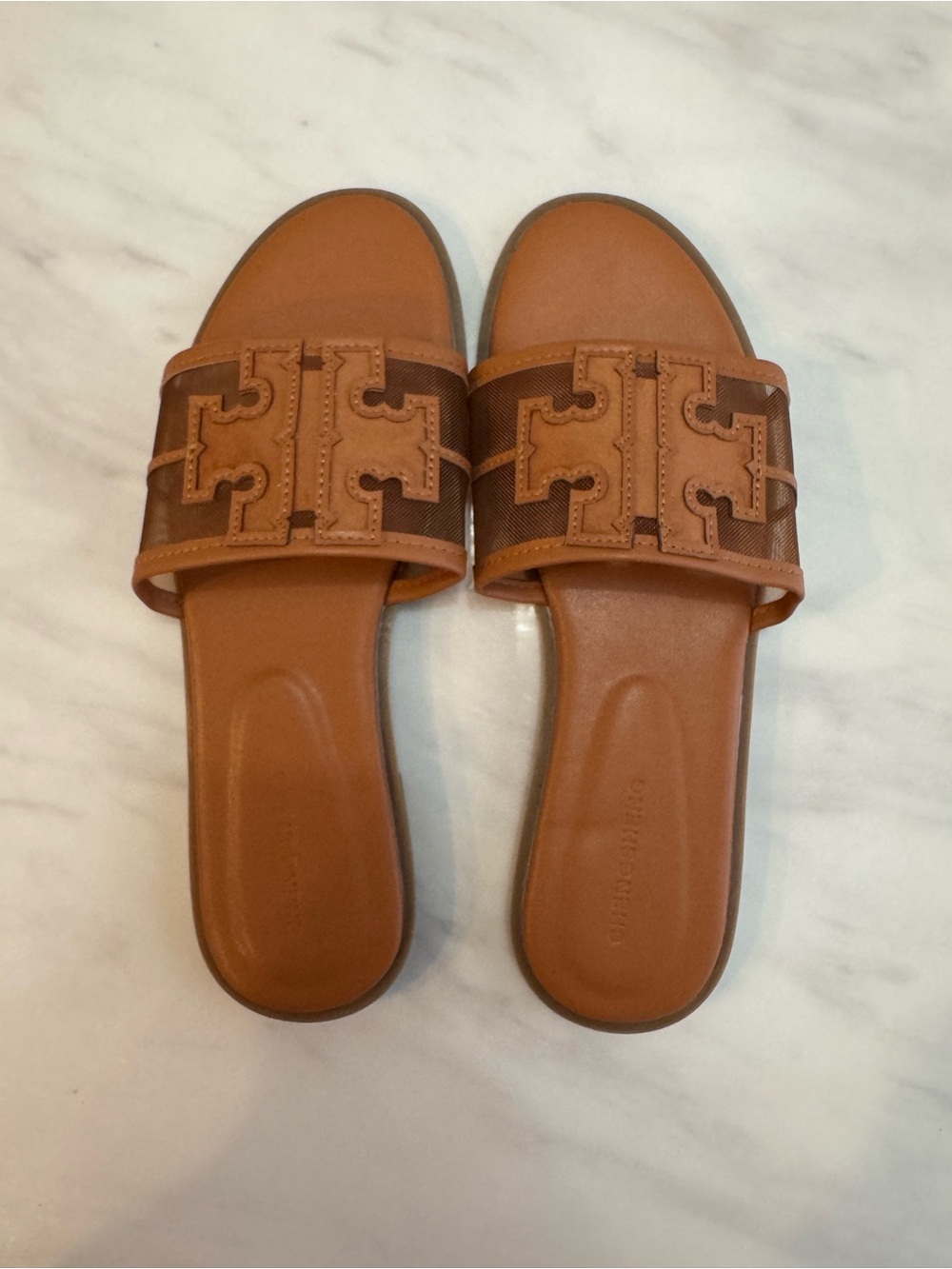 Tan Leather Slide Sandals – Women's Casual Slip-On/ Brand New